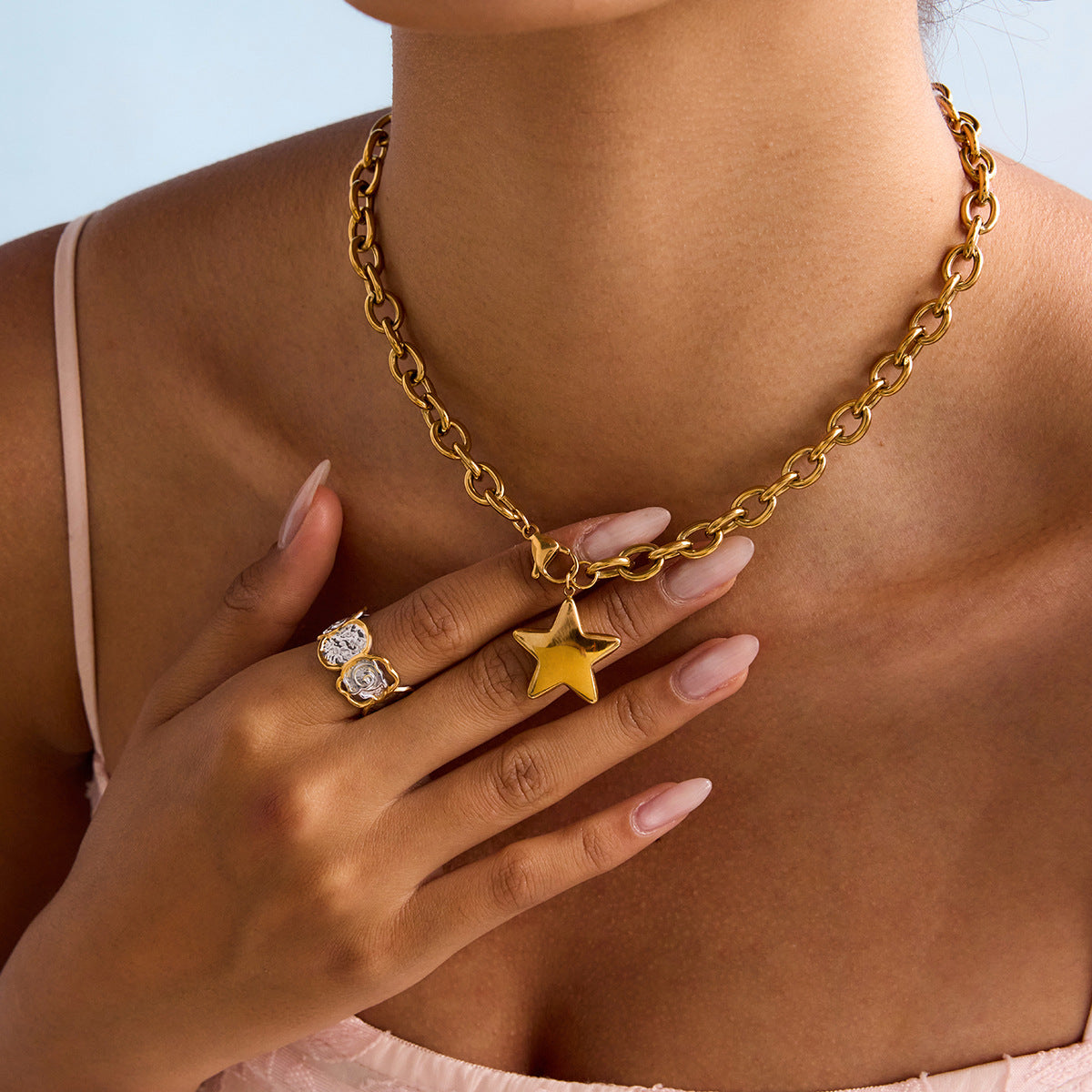 Gold Star Pendant Necklace – 18k Gold Plated Stainless Steel, Waterproof, Hypoallergenic, 16-Inch Chain 2