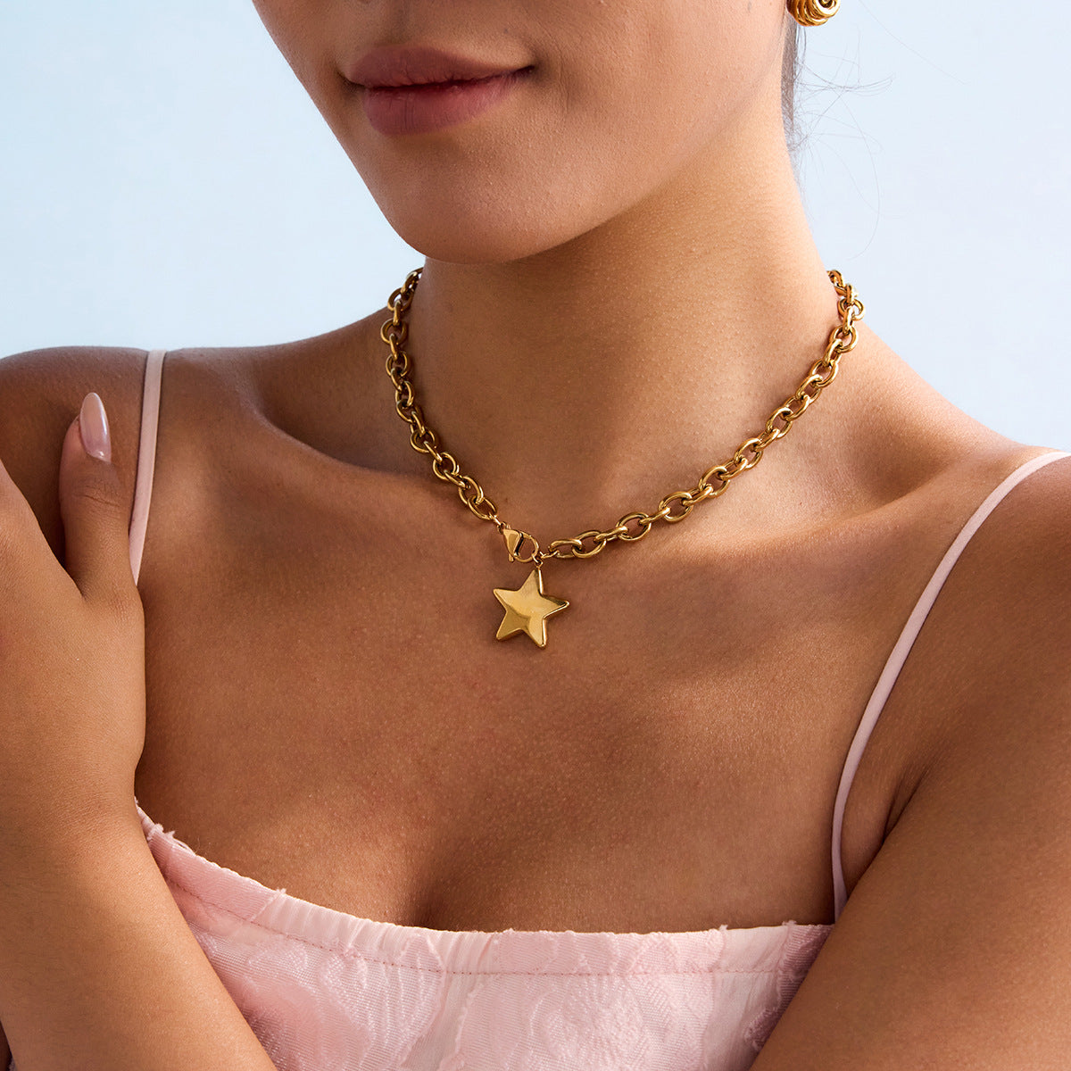 Gold Star Pendant Necklace – 18k Gold Plated Stainless Steel, Waterproof, Hypoallergenic, 16-Inch Chain 3