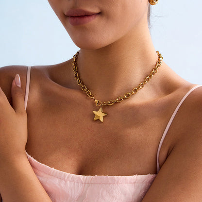 Gold Star Pendant Necklace – 18k Gold Plated Stainless Steel, Waterproof, Hypoallergenic, 16-Inch Chain 3