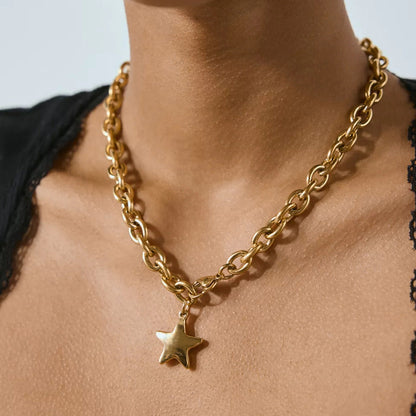 Gold Star Pendant Necklace – 18k Gold Plated Stainless Steel, Waterproof, Hypoallergenic, 16-Inch Chain 4