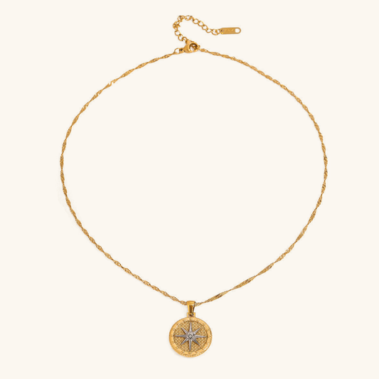 Gold Star Pendant Necklace with Textured Design – Waterproof, Hypoallergenic Stainless Steel, 16-Inch Length 0