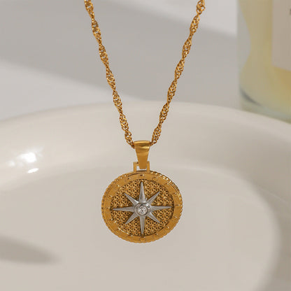 Gold Star Pendant Necklace with Textured Design – Waterproof, Hypoallergenic Stainless Steel, 16-Inch Length 2