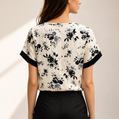 Women's Floral Layered Ruffle Sleeve Blouse in Floral Print – ruffle sleeve detail view | Hensley London