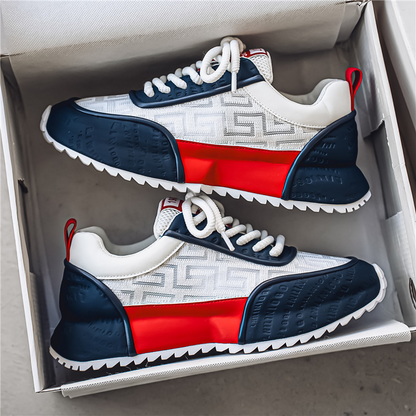 Men's Leather & Mesh Chunky Running Sneakers – product view | Hensley London