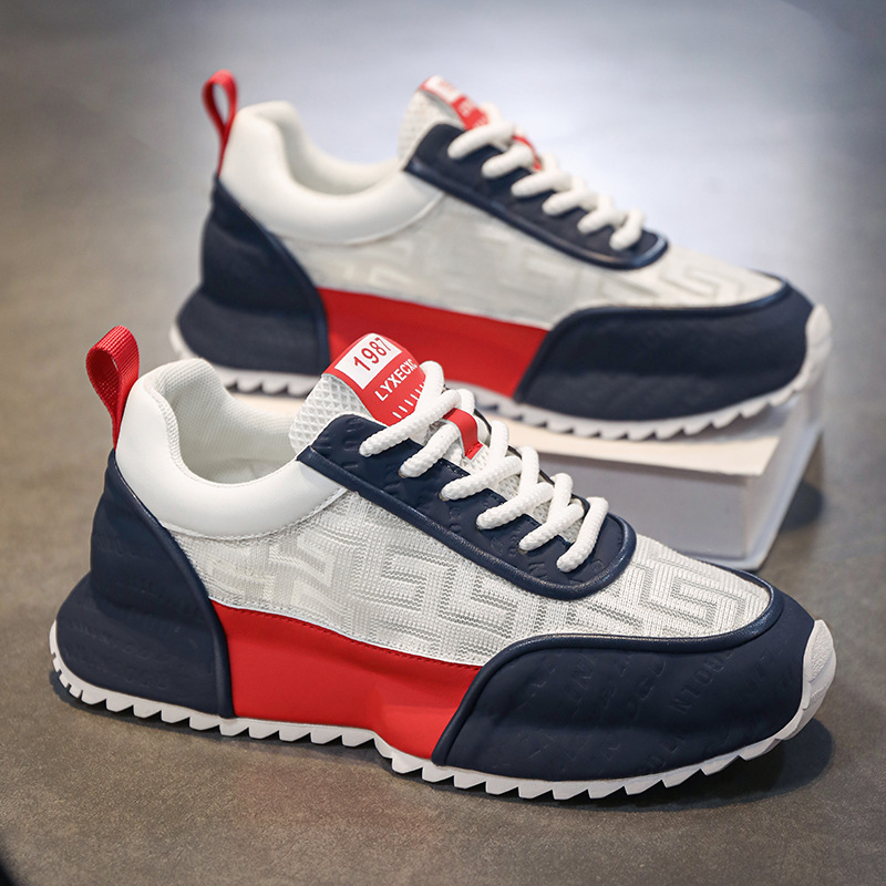 Men's Leather & Mesh Chunky Running Sneakers – product view | Hensley London