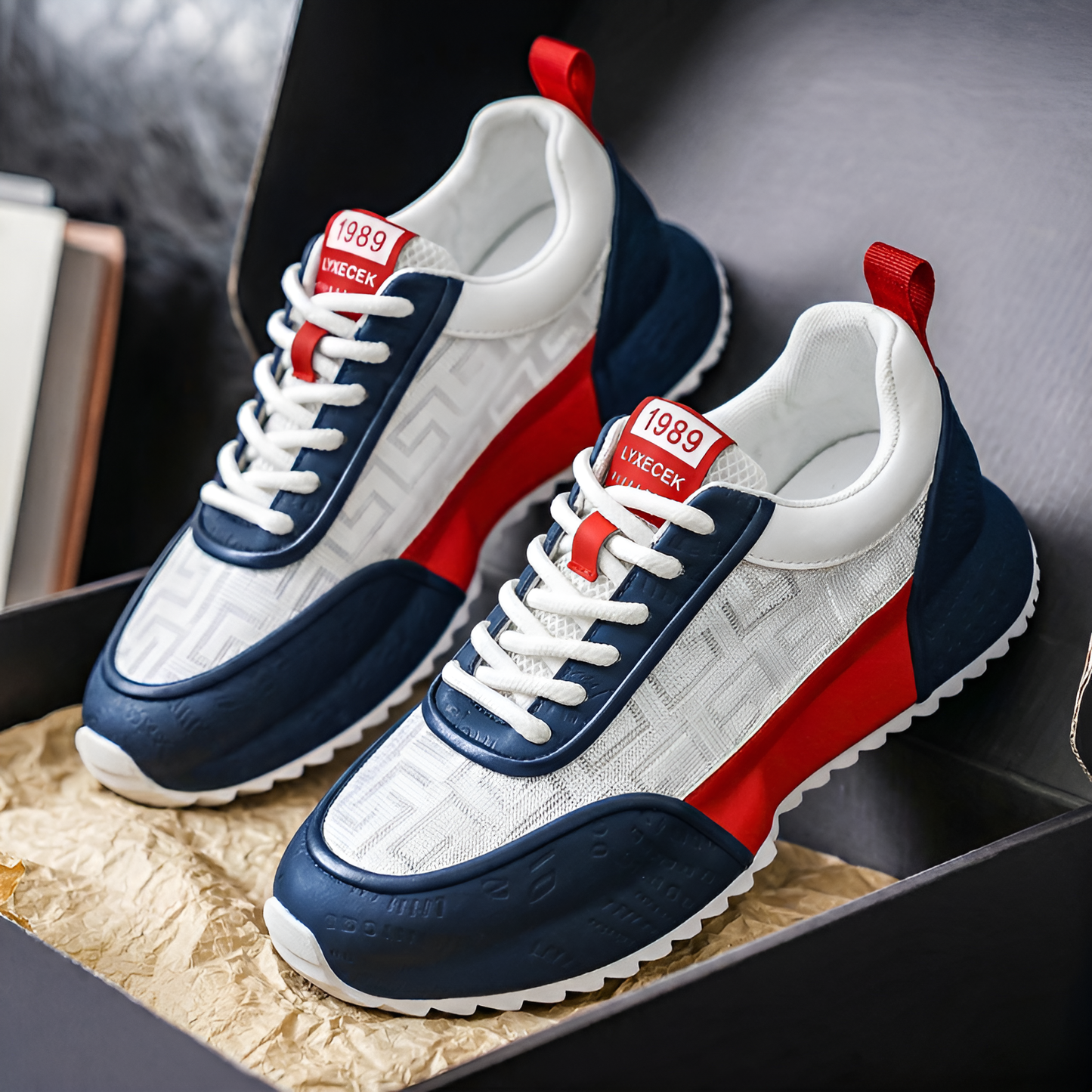 Men's Leather & Mesh Chunky Running Sneakers – product view | Hensley London