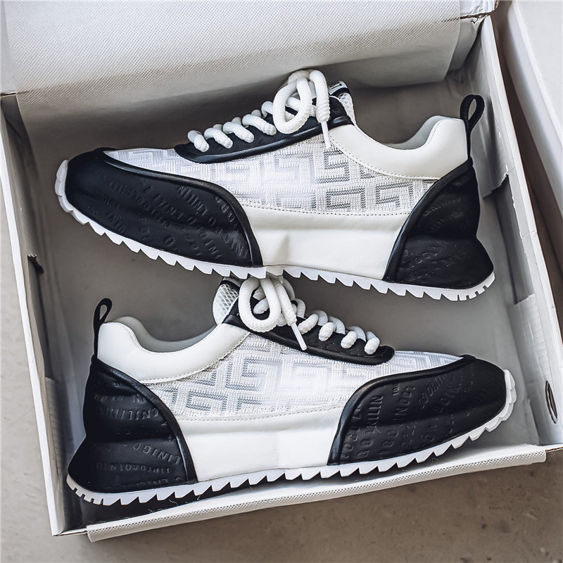 Men's Leather & Mesh Chunky Running Sneakers – product view | Hensley London