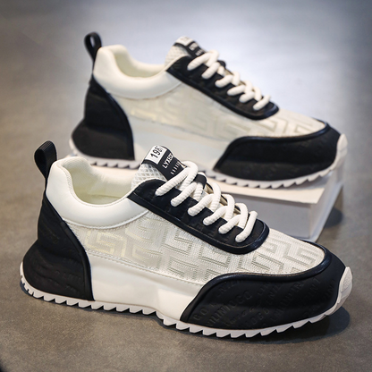 Men's Leather & Mesh Chunky Running Sneakers – product view | Hensley London