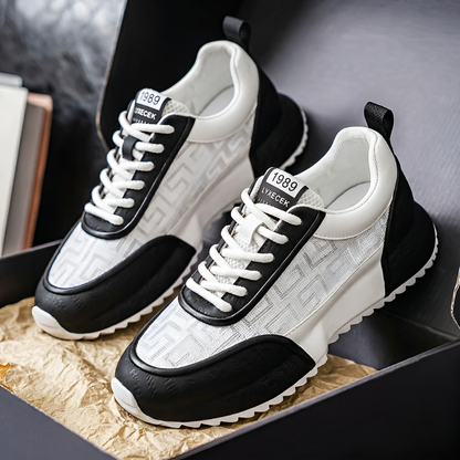 Men's Leather & Mesh Chunky Running Sneakers – product view | Hensley London