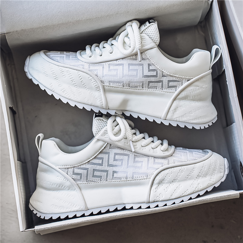 Men's Leather & Mesh Chunky Running Sneakers – product view | Hensley London