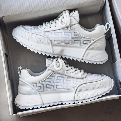 Men's Leather & Mesh Chunky Running Sneakers – product view | Hensley London