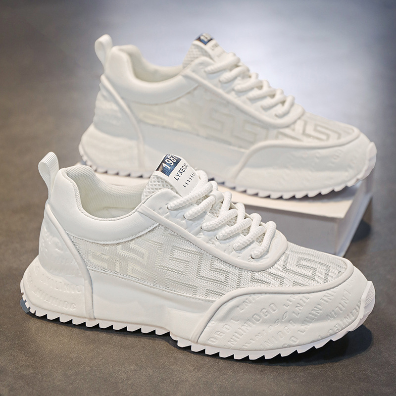 Men's Leather & Mesh Chunky Running Sneakers – product view | Hensley London