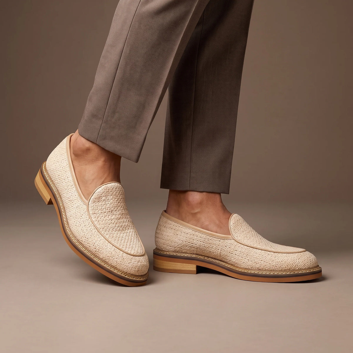 Men's Woven Contrast-Trim Loafers – product view | Hensley London