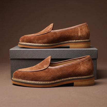Men's Woven Contrast-Trim Loafers in Caramel – product view | Hensley London
