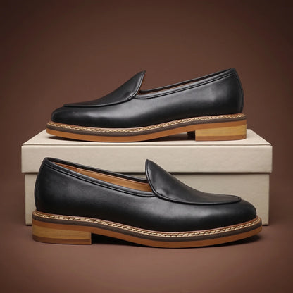 Men's Woven Contrast-Trim Loafers in Black – product view | Hensley London