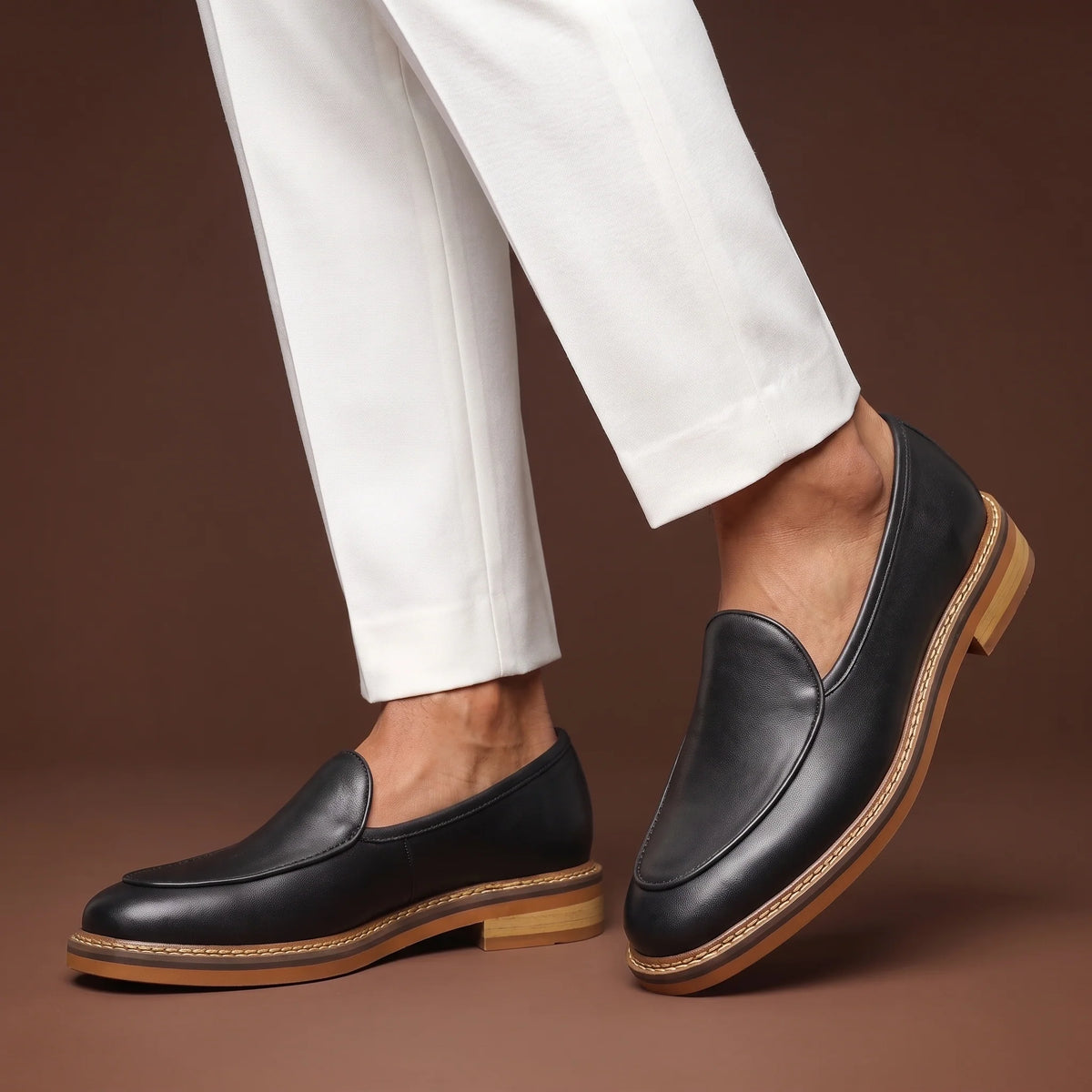 Men's Woven Contrast-Trim Loafers – product view | Hensley London