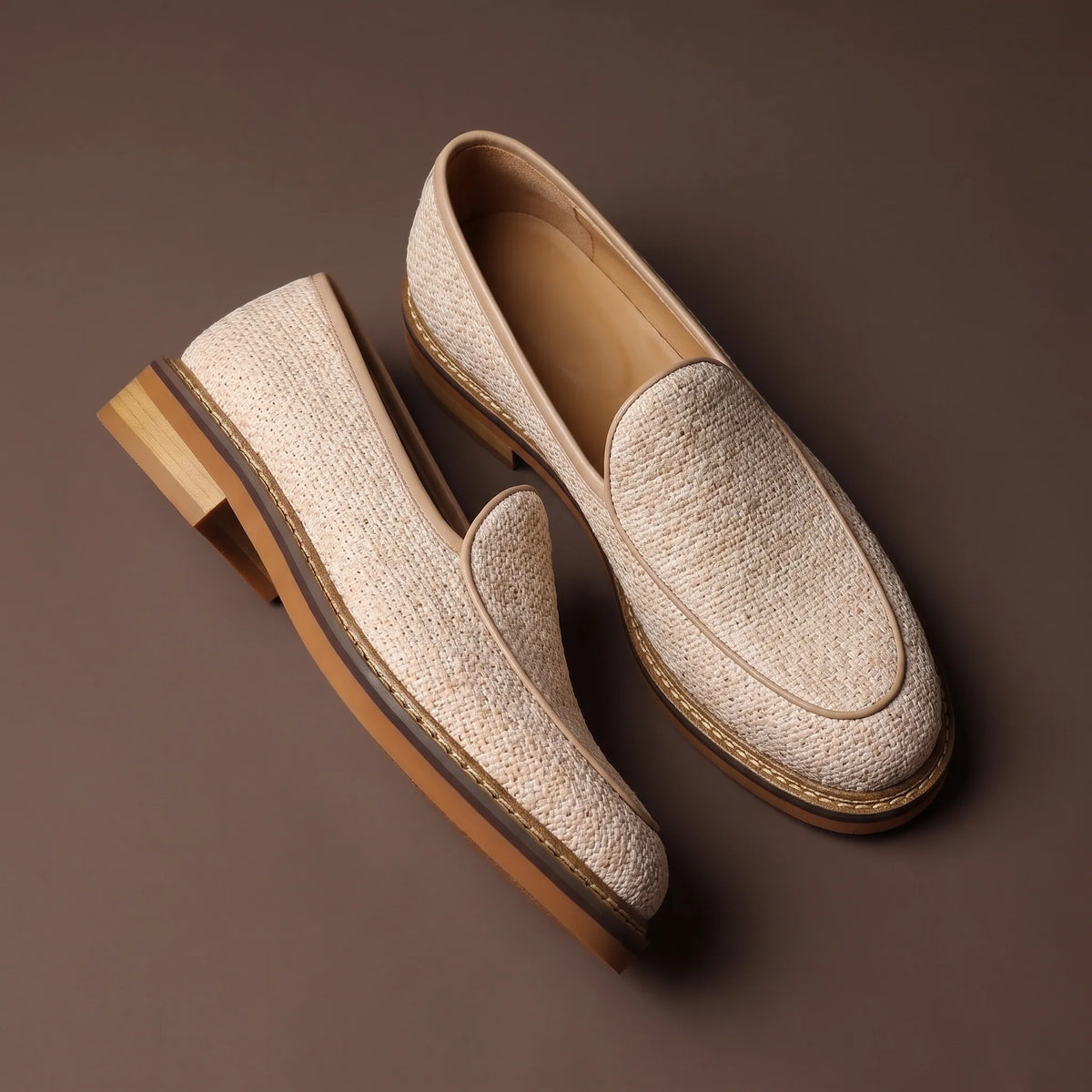Men's Woven Contrast-Trim Loafers – product view | Hensley London