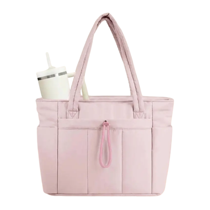 Women's Quilted Large-Capacity Tote Bag in Pink – front view | Hensley London