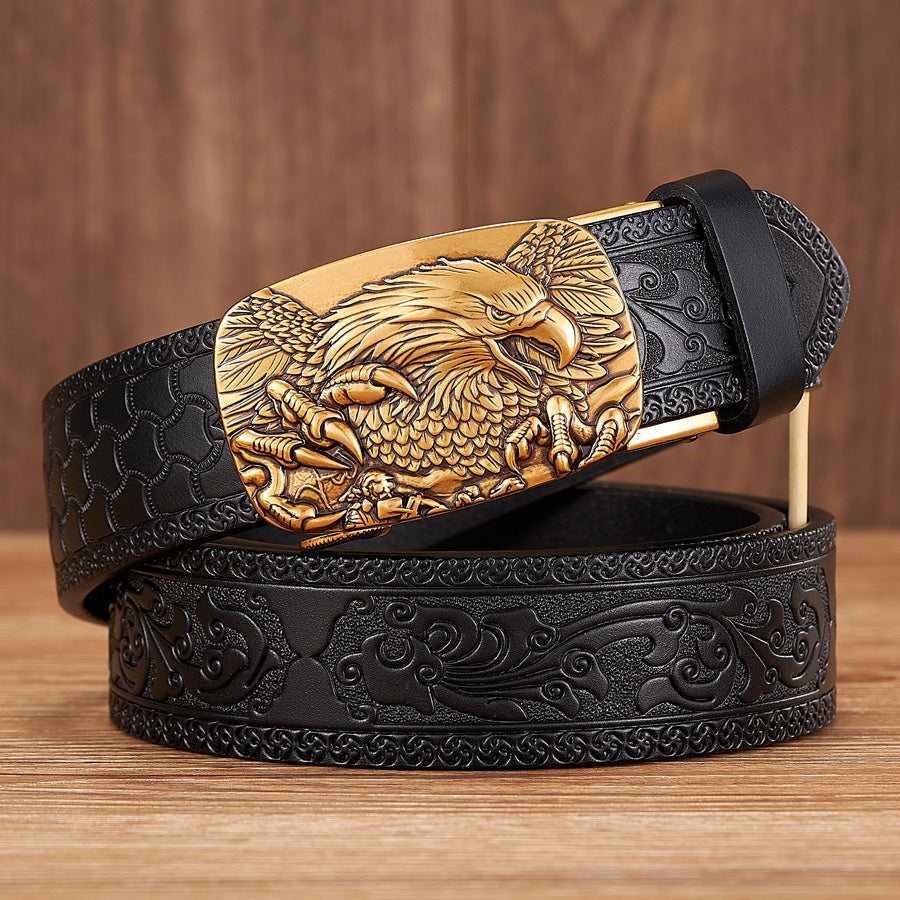 Men's Leather Automatic Buckle Belt – front view | Hensley London