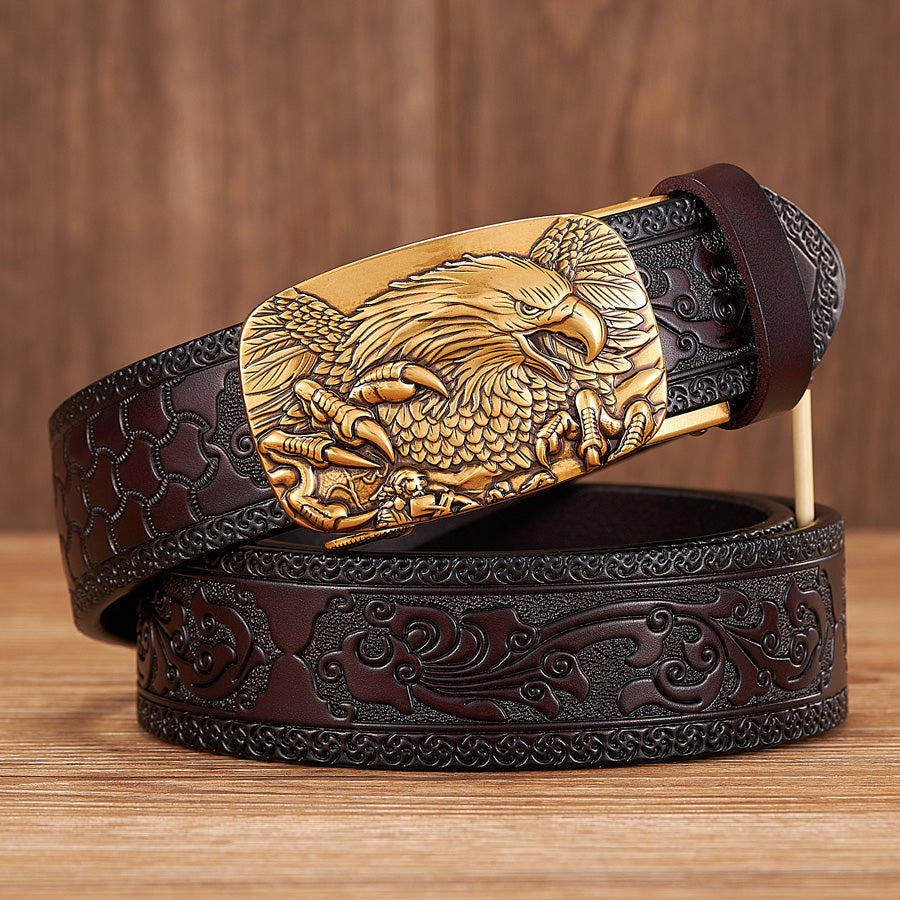 Men's Leather Automatic Buckle Belt – side view | Hensley London
