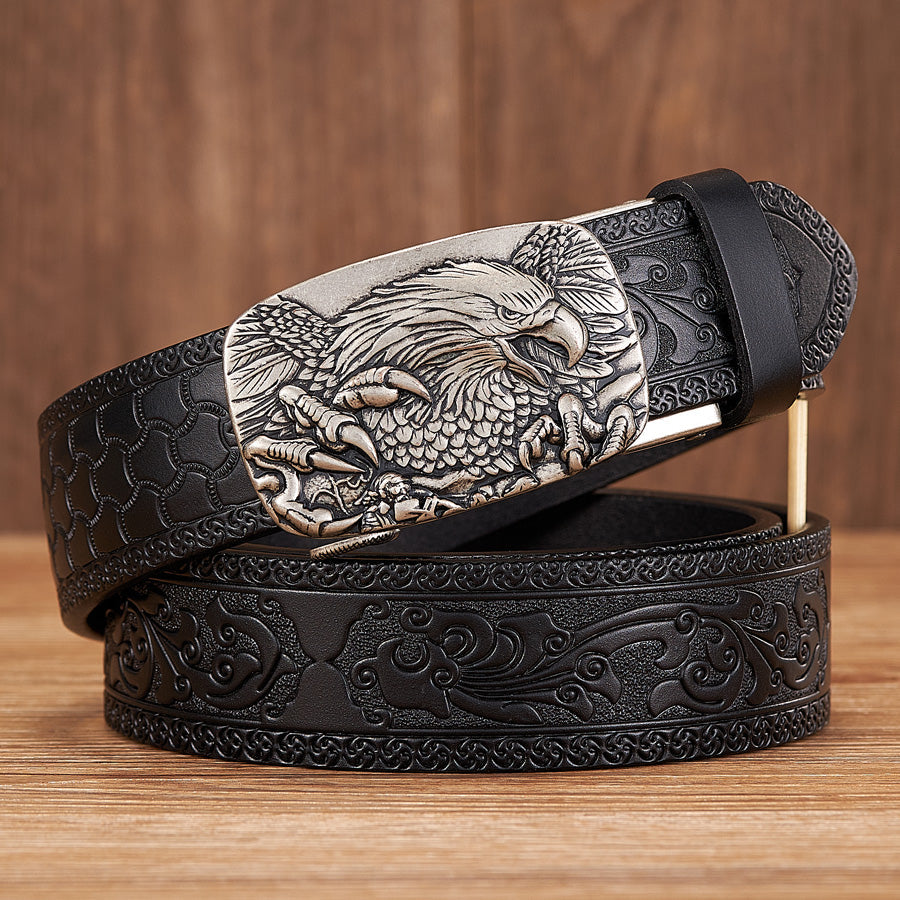 Men's Leather Automatic Buckle Belt – angled view | Hensley London