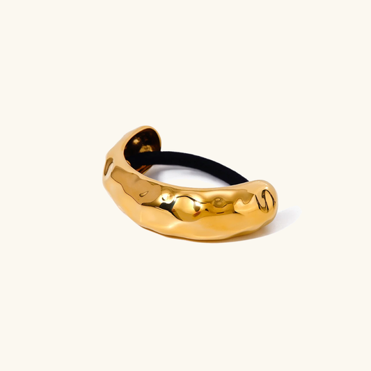 Hammered Arch Pony Cuff - Hypoallergenic 18k Gold Hair Accessory for Elegant Hairstyles 0