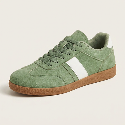 Men's Suede Low-Top Court Sneakers in Green – front view | Hensley London