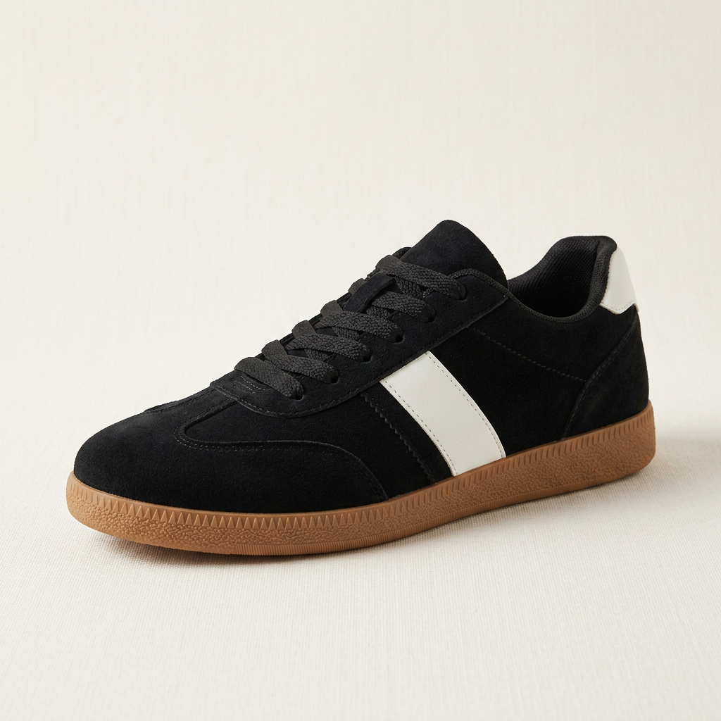 Men's Suede Low-Top Court Sneakers in Green – gum sole detail view | Hensley London