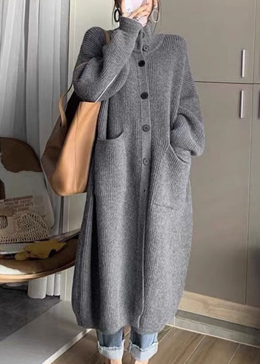Women's Sweater Grey Cotton Knit Turtleneck Long Sleeve - 1