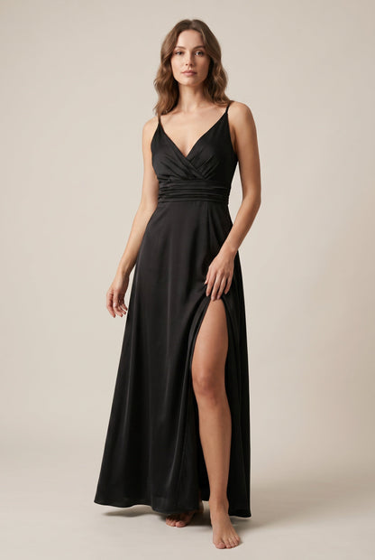 Women's Elegant Dress Black Premium Fabric - 11