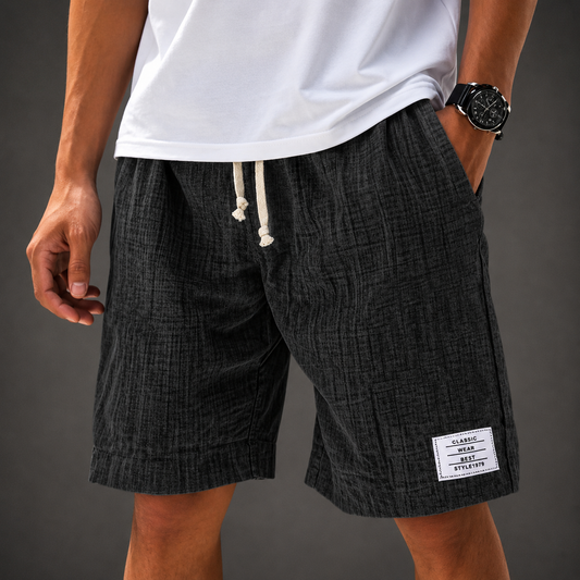Men's Cotton Casual Shorts in Black - front view | Hensley London