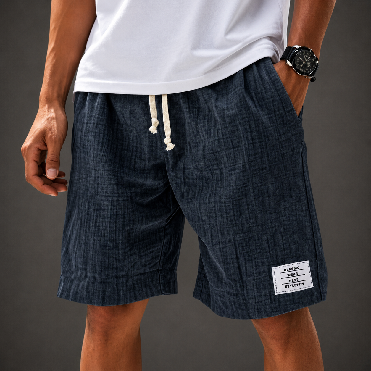 Men's Cotton Casual Shorts in Green - front view | Hensley London