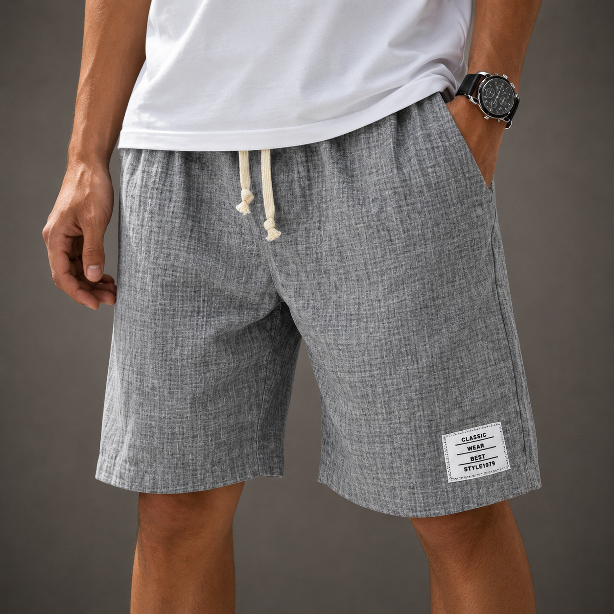 Men's Cotton Casual Shorts in Navy - front view | Hensley London
