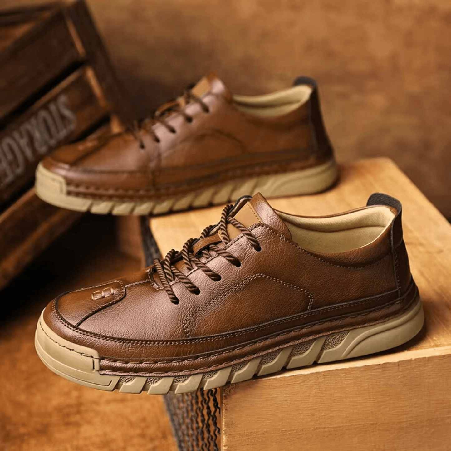 Men's Faux Leather Low-Top Trainers