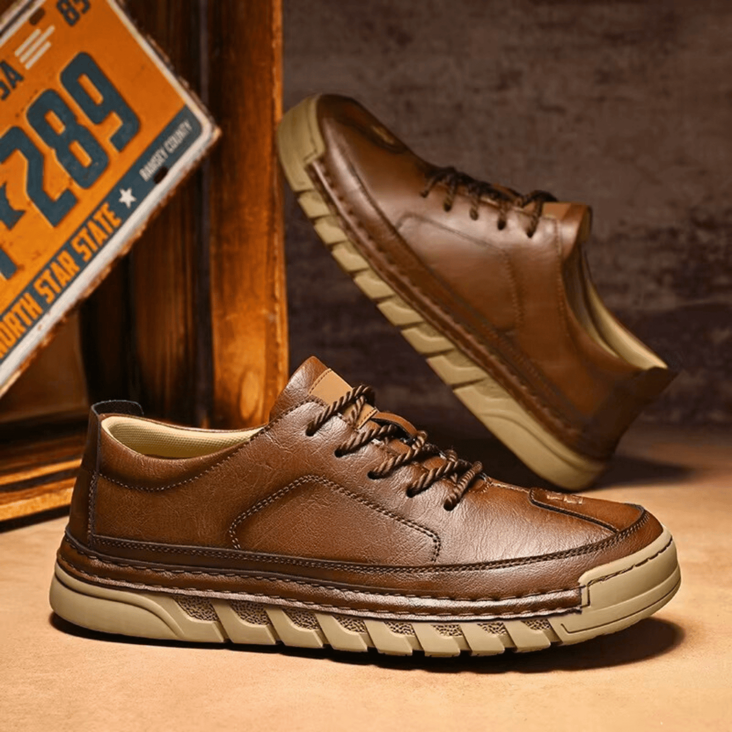 Men's Faux Leather Low-Top Trainers