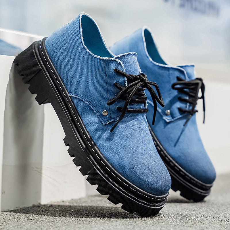 Men's Premium Denim Lace-Up Shoes – main view | Hensley London