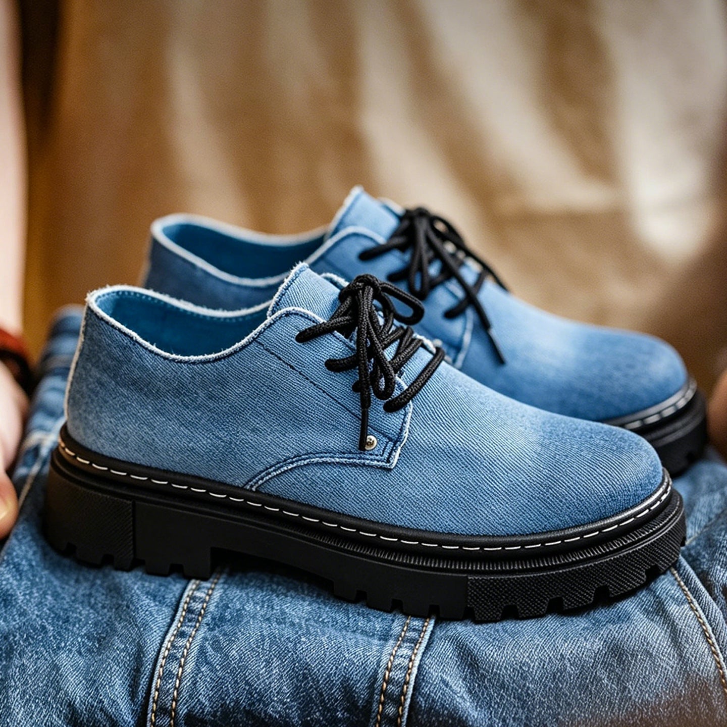 Men's Premium Denim Lace-Up Shoes – side view | Hensley London