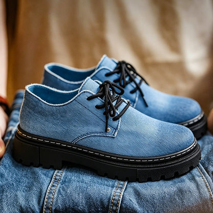 Men's Premium Denim Lace-Up Shoes – side view | Hensley London