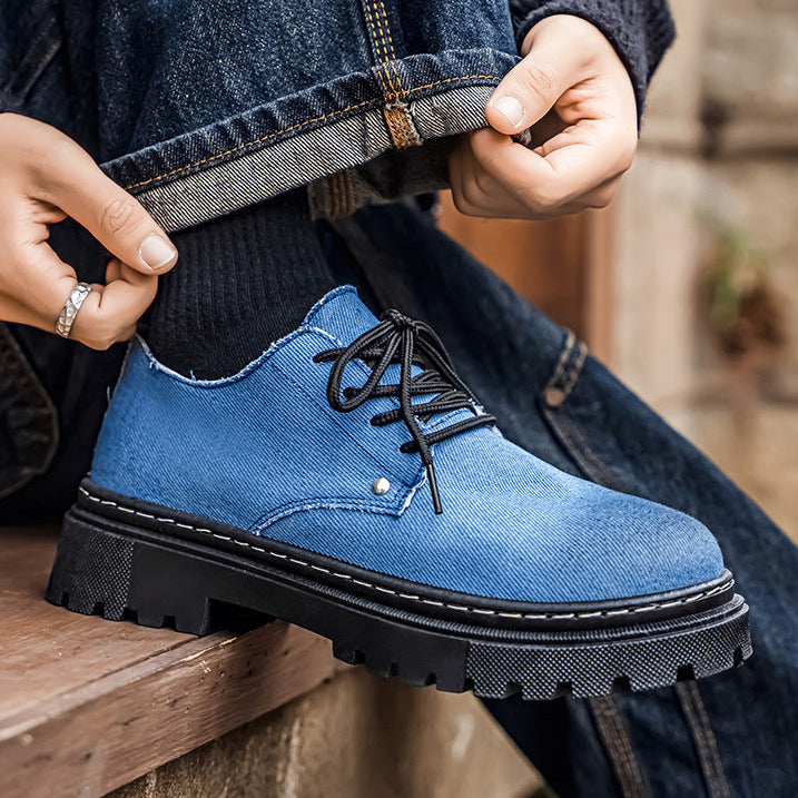 Men's Premium Denim Lace-Up Shoes – frayed edge detail | Hensley London