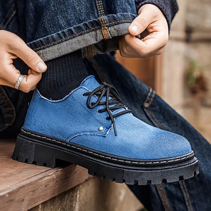 Men's Premium Denim Lace-Up Shoes – frayed edge detail | Hensley London