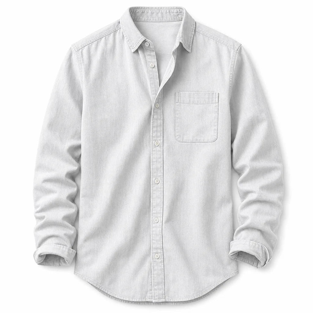 Men's Brushed Cotton Button-Up Shirt in White – front view | Hensley London