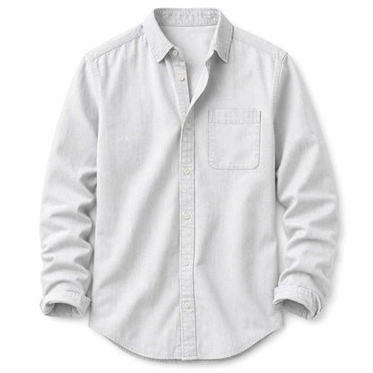 Men's Brushed Cotton Button-Up Shirt in White – front view | Hensley London