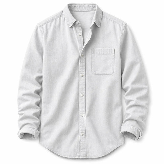 Men's Brushed Cotton Button-Up Shirt in White – front view | Hensley London