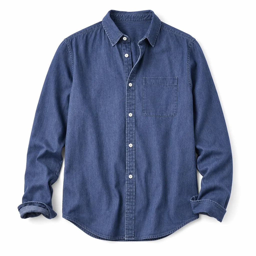 Men's Brushed Cotton Button-Up Shirt in Blue – front view | Hensley London