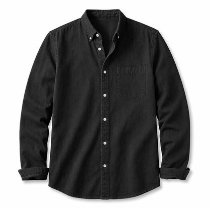 Men's Brushed Cotton Button-Up Shirt in Black – front view | Hensley London