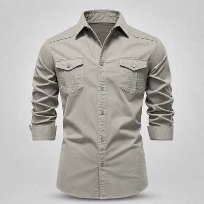 Men's Cotton Utility Field Shirt – close-up view | Hensley London