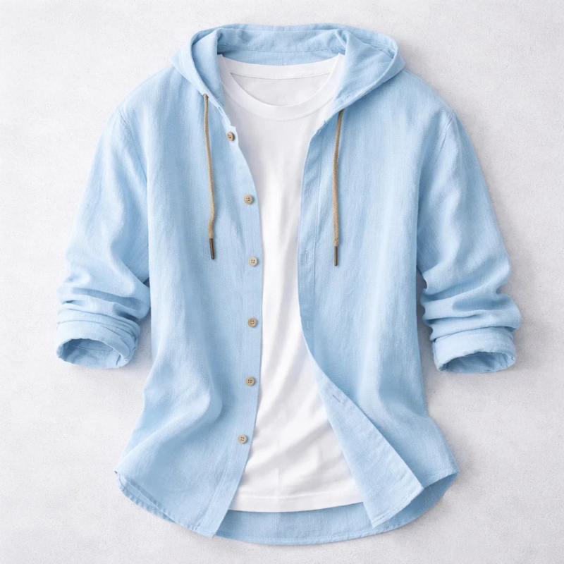 Men's Cotton-Linen Hooded Overshirt – product view | Hensley London