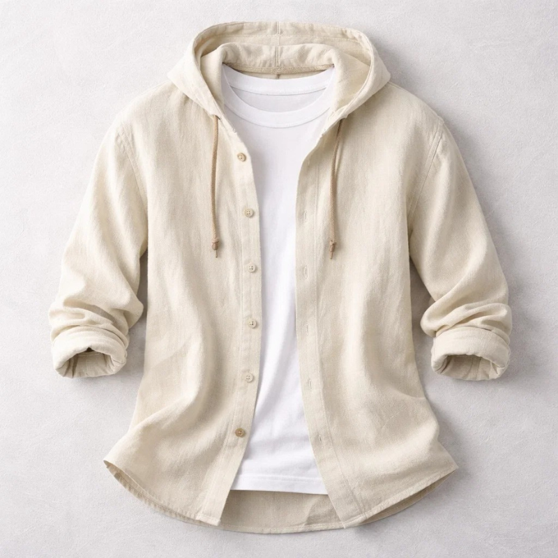 Men's Cotton-Linen Hooded Overshirt – product view | Hensley London