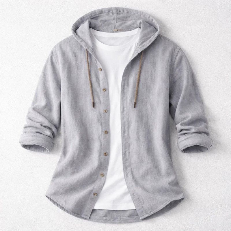 Men's Cotton-Linen Hooded Overshirt – product view | Hensley London