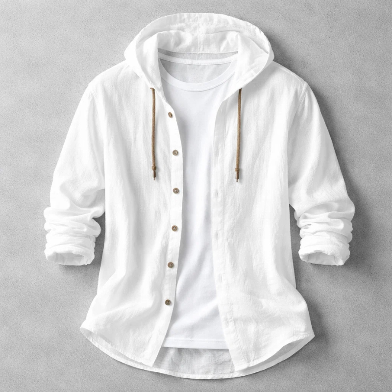 Men's Cotton-Linen Hooded Overshirt – product view | Hensley London